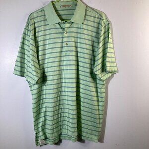 Mens Peter Millar Striped Polo Short Sleeve Green L‎ Cotton